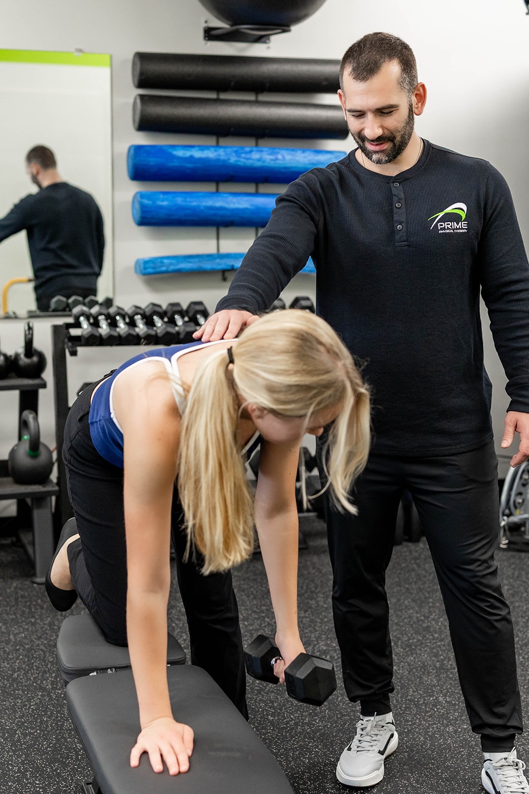 Dr. Laura Yoo participates in strength training at PRIME Physical Therapy in Eldersburg, MD.